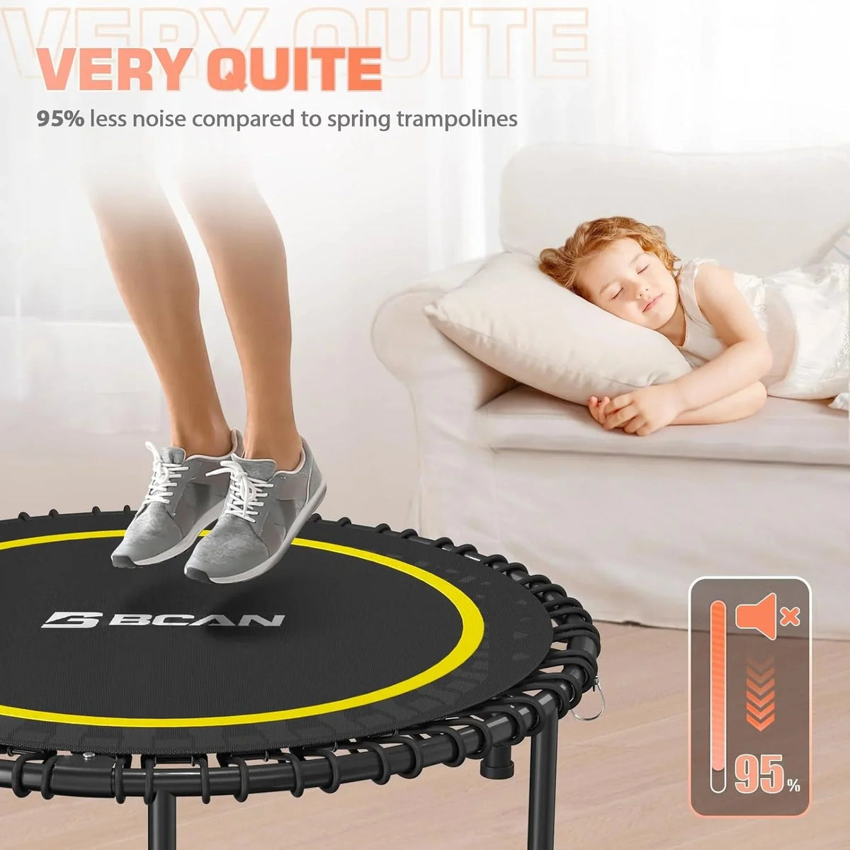 BCAN 450/550 LBS Foldable Mini Trampoline, 40"/48" Fitness Trampoline with Bungees, U Shape Adjustable Foam Handle, Stable & Quiet Exercise Rebounder for Adults Indoor/Outdoor Workout - image 81