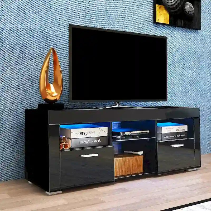 Contemporary LED TV Stand Media Console with Illuminated Features - High Gloss Finish, 51L x 14W x 16H inches - image 3