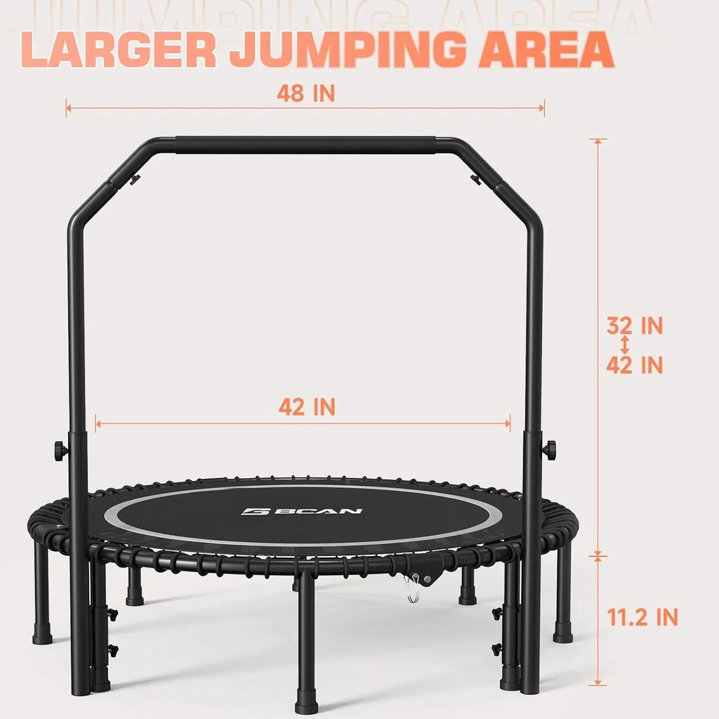 BCAN 450/550 LBS Foldable Mini Trampoline, 40"/48" Fitness Trampoline with Bungees, U Shape Adjustable Foam Handle, Stable & Quiet Exercise Rebounder for Adults Indoor/Outdoor Workout - image 52