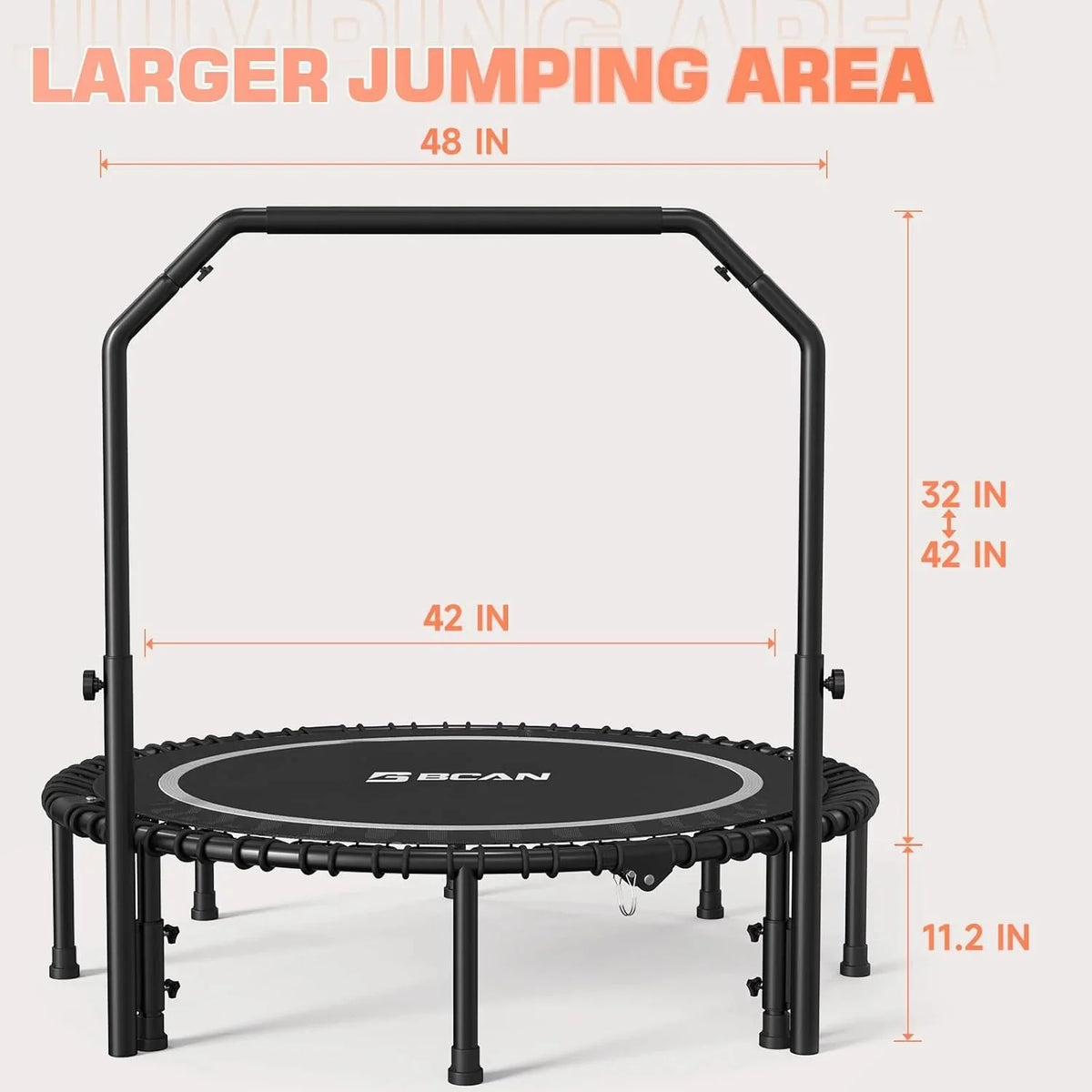 BCAN 450/550 LBS Foldable Mini Trampoline, 40"/48" Fitness Trampoline with Bungees, U Shape Adjustable Foam Handle, Stable & Quiet Exercise Rebounder for Adults Indoor/Outdoor Workout - image 52