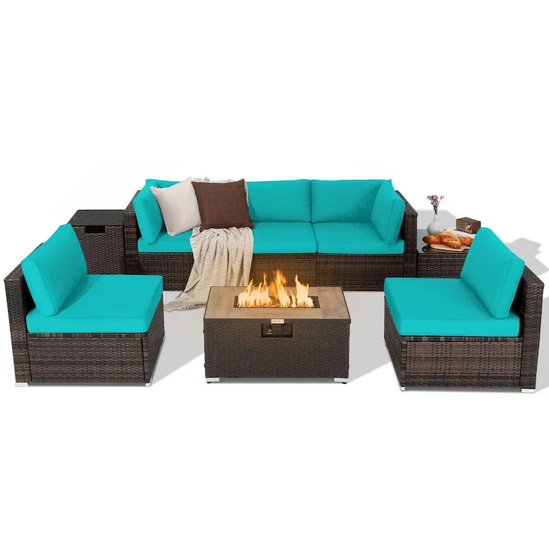 8PCS Patio Rattan Furniture Set Fire Pit Table Tank Holder Cover Deck - image 15
