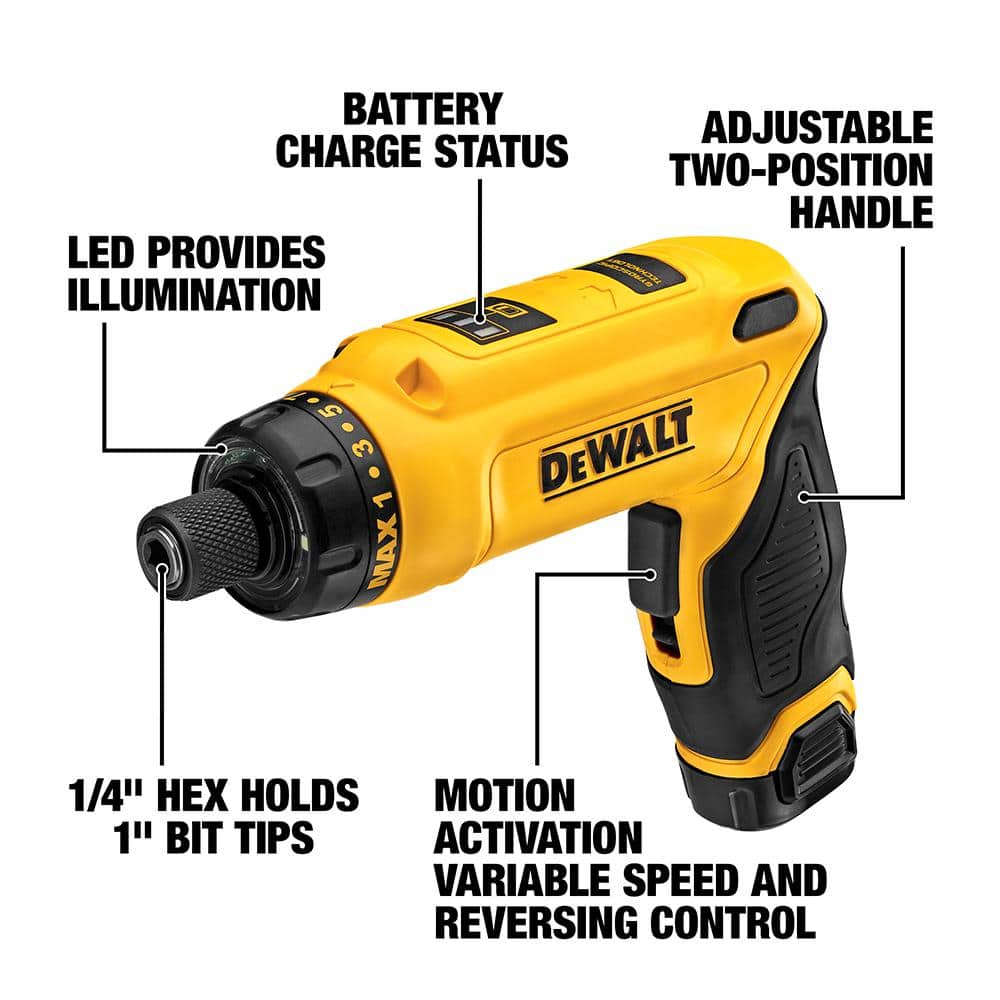 8V MAX Cordless Gyroscopic Screwdriver with Adjustable Handle. (2) 1.0Ah Batteries. Charger. and Bag DCF680N2 - image 2