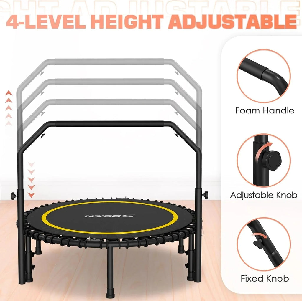 BCAN 450/550 LBS Foldable Mini Trampoline, 40"/48" Fitness Trampoline with Bungees, U Shape Adjustable Foam Handle, Stable & Quiet Exercise Rebounder for Adults Indoor/Outdoor Workout - image 79