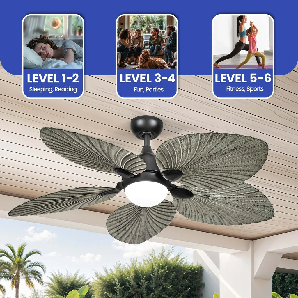 ModFusion 52" Gray Black Coastal Ceiling Fan with Palm Leaf Blades, LED Light & Remote -C Quiet Reversible DC Motor Indoor/Outdoor - image 7