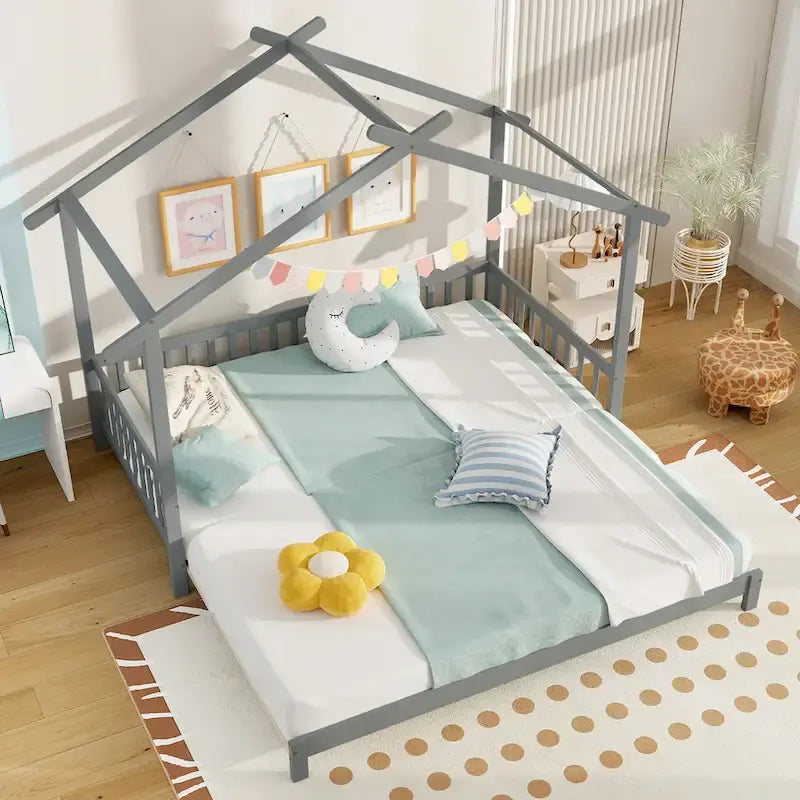 Gymax Twin to King Wooden House Bed Daybed with Safety Rails & Customizable Design - image 25