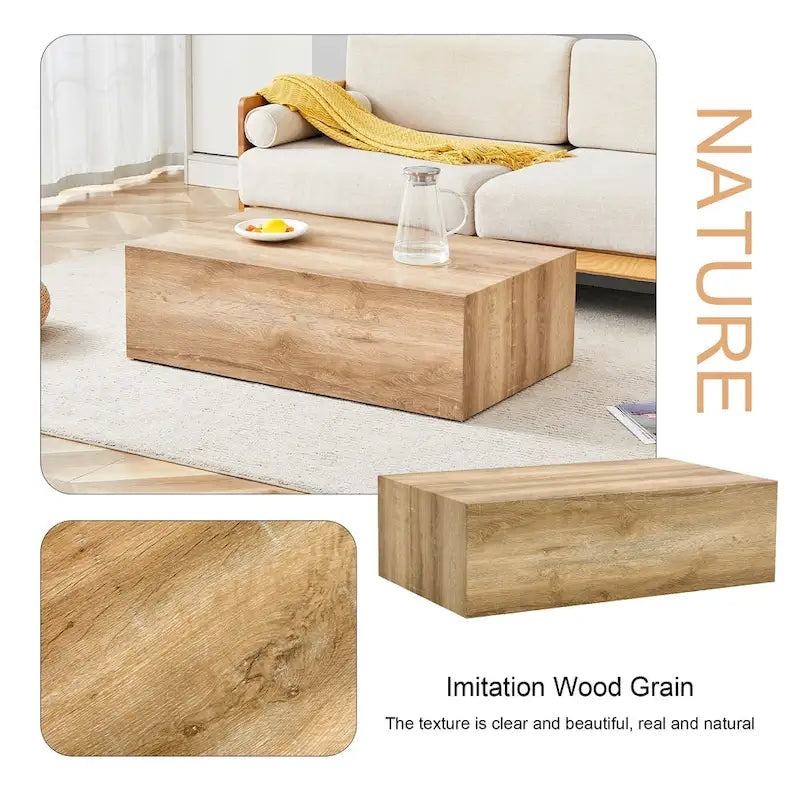 Contemporary Rectangular Coffee Table with Sturdy Base and Imitation Marble Finish for Living Room - image 6