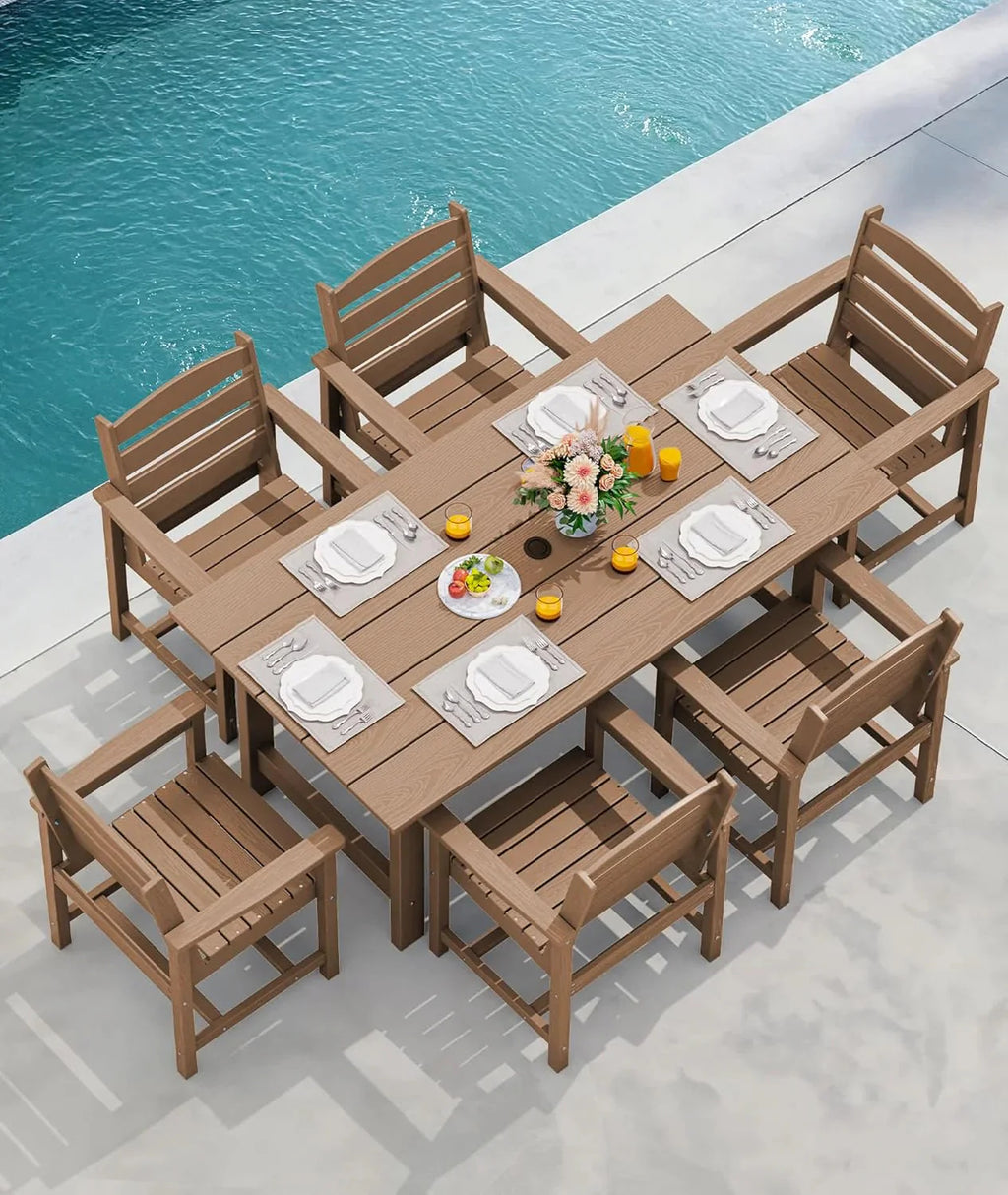 SERWALL 7-Piece Patio Table Set, Outdoor HDPE Dining Furniture with Umbrella Hole, All Weather Table and Chairs for Lawn, Garden, Poolside, Aruba - image 65
