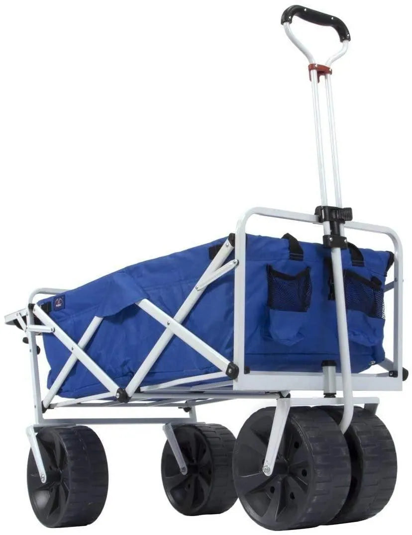 All Terrain Beach Wagon with Side Table|Heavy Duty Collapsible Folding Cart with Large Wheels for Beach Day, Picnic, Camping,