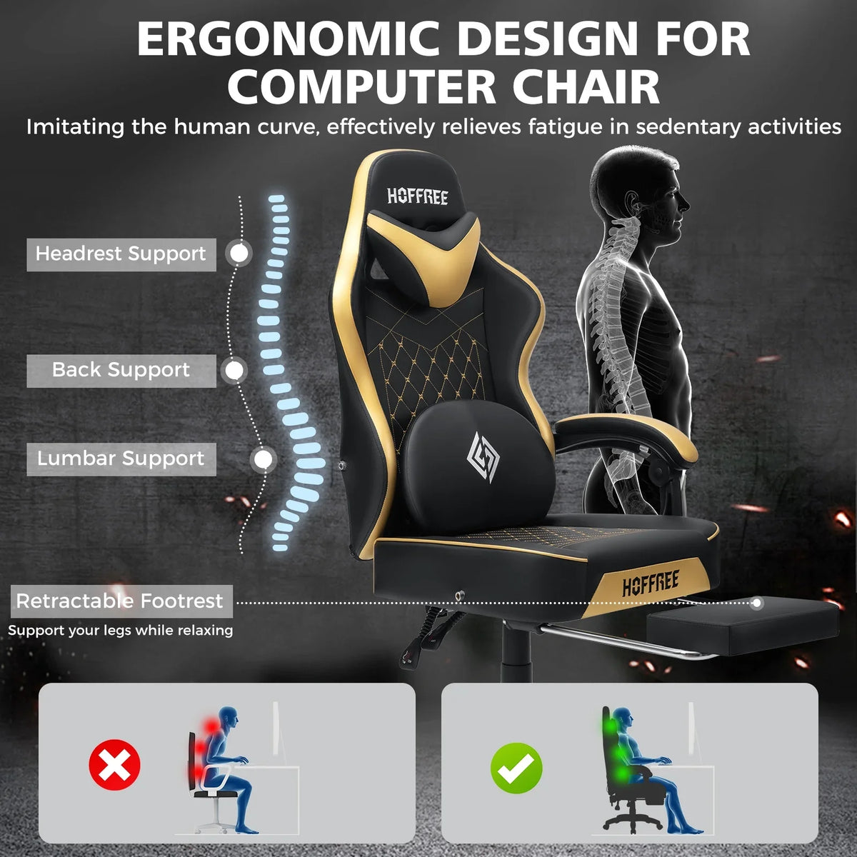 Hoffree Gaming Chair with Massage and Footrest Big and Tall Gamer Chair with Headrest and Lumbar Support PU Computer Game Chair for Adults Office - image 44