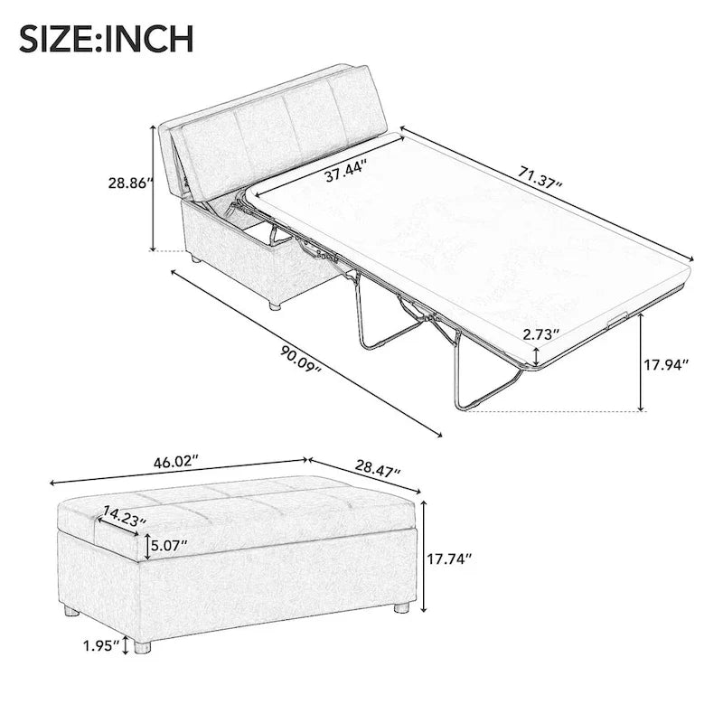 Twin Size Folding Pull out Ottoman Sleeper Bed with Mattress Convertible Guest Bed, PU Upholstered Sleeper Sofa - image 4