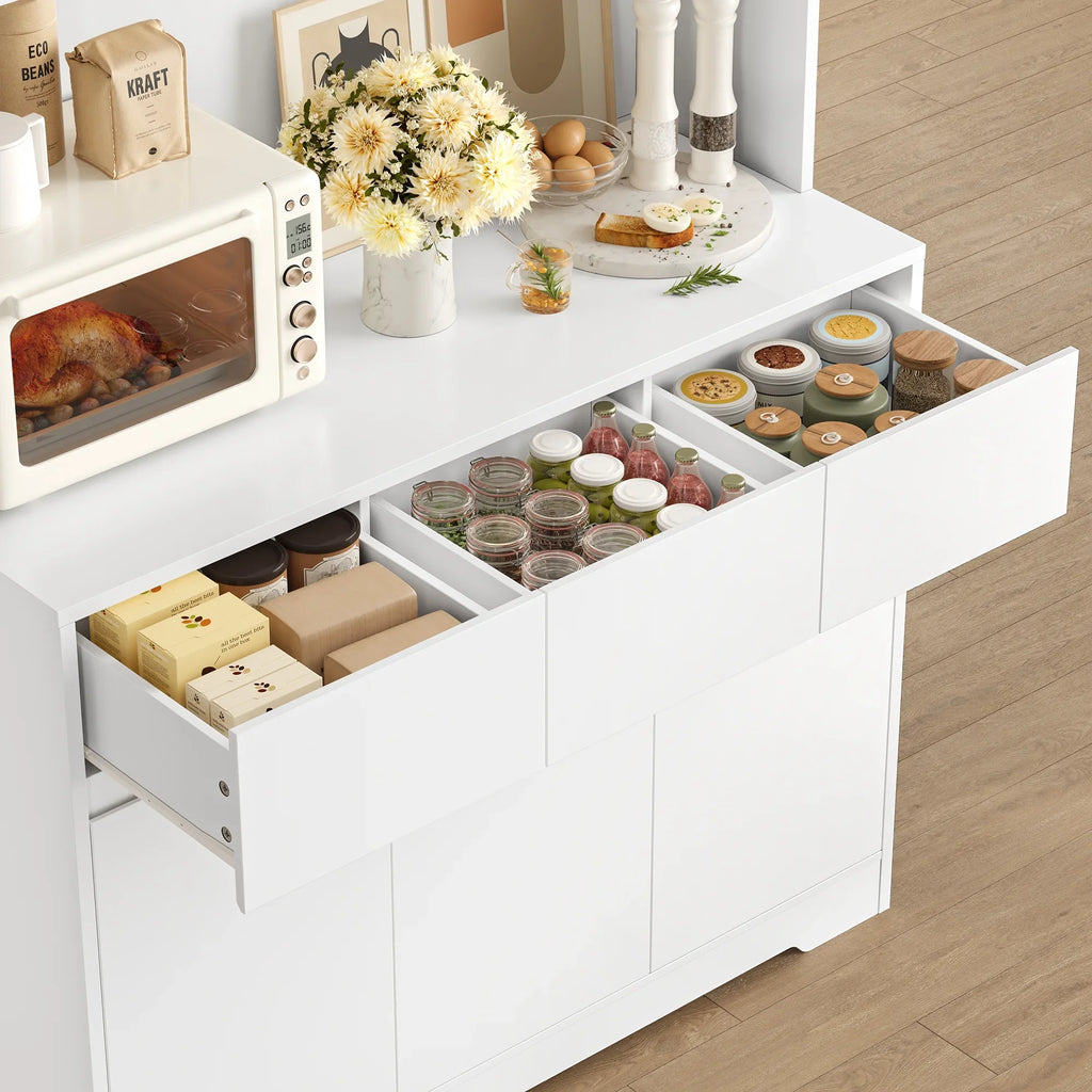 Homfa 70.9'' Tall Kitchen Pantry Cabinet with Charge Station & Led Light, 3 Drawer Storage Cabinet with Adjustable Shelves, White - image 11