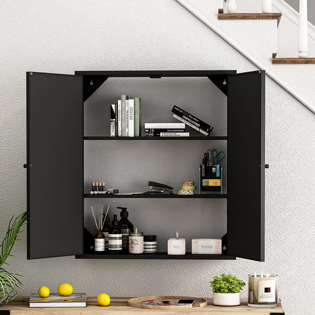 27.56"Modern Wall Cabinet with Glass Doors, Bathroom Cabinet with Featuring Three-tier Storage for Entryway Living Room, Bathroom or Dining Room - image 25