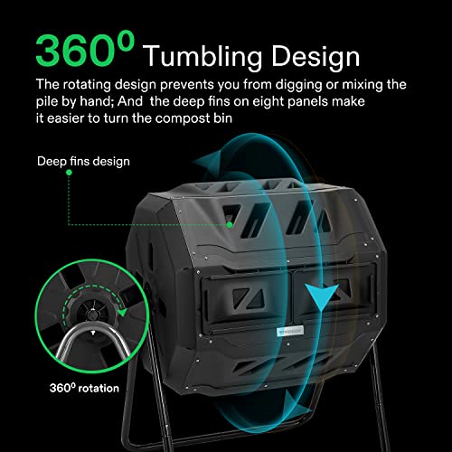 VIVOSUN Outdoor Tumbling Composter Dual Rotating Batch Compost Bin, 43 Gallon Black Door - image 6
