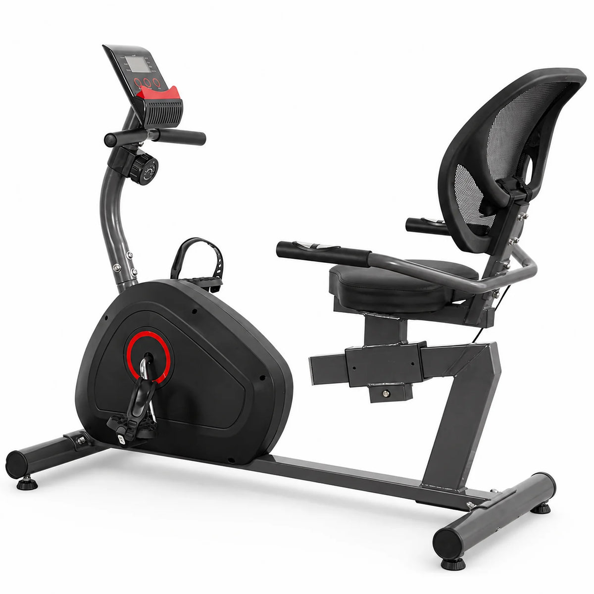 Recumbent Exercise Bike with 8-Level Magnetic Resistance, LCD Monitor, Adjustable Seat and Mesh Backrest, Black - image 1