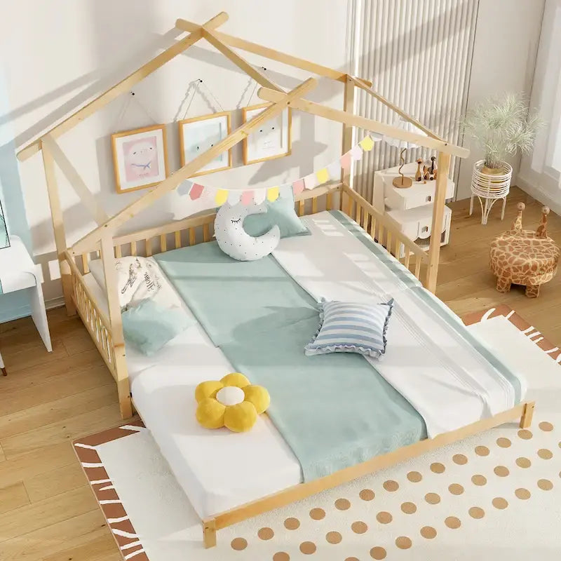 Gymax Twin to King Wooden House Bed Daybed with Safety Rails & Customizable Design - image 16