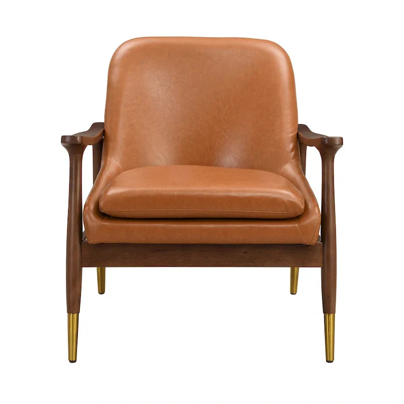 Mid-Century Modern Faux Leather Accent Chair - 29.2", Cushioned Seat, Sturdy Wood Frame, and Brass-Tipped Legs - image 6
