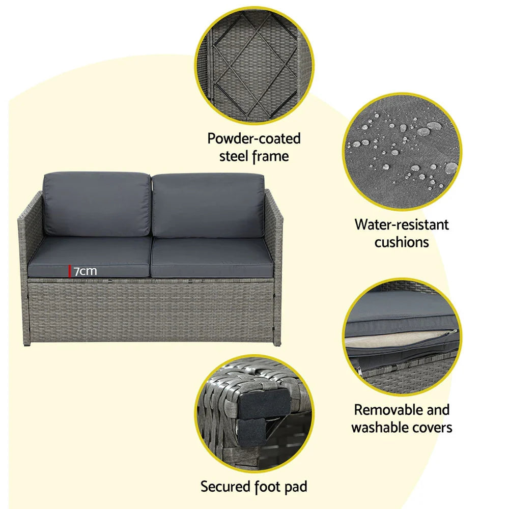 Gardeon 4-Piece Outdoor Sofa Set Wicker Couch Lounge Setting Grey - image 6