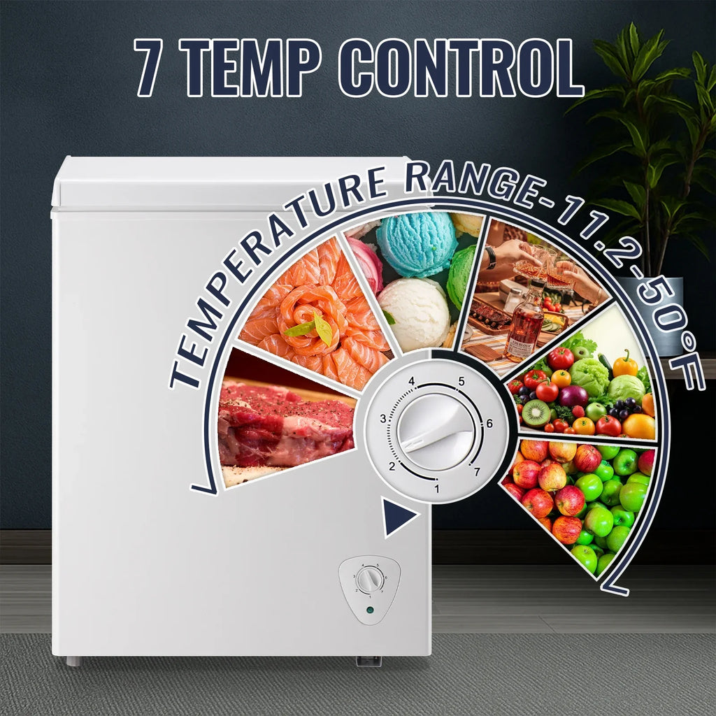 JIEJIA Compact Freezer 3.5 cu ft Environmental Chest Freezer, Mini Freezer with 7 Gear Adjustable Temperature, Removable Storage Basket, Energy Saving, White - image 5