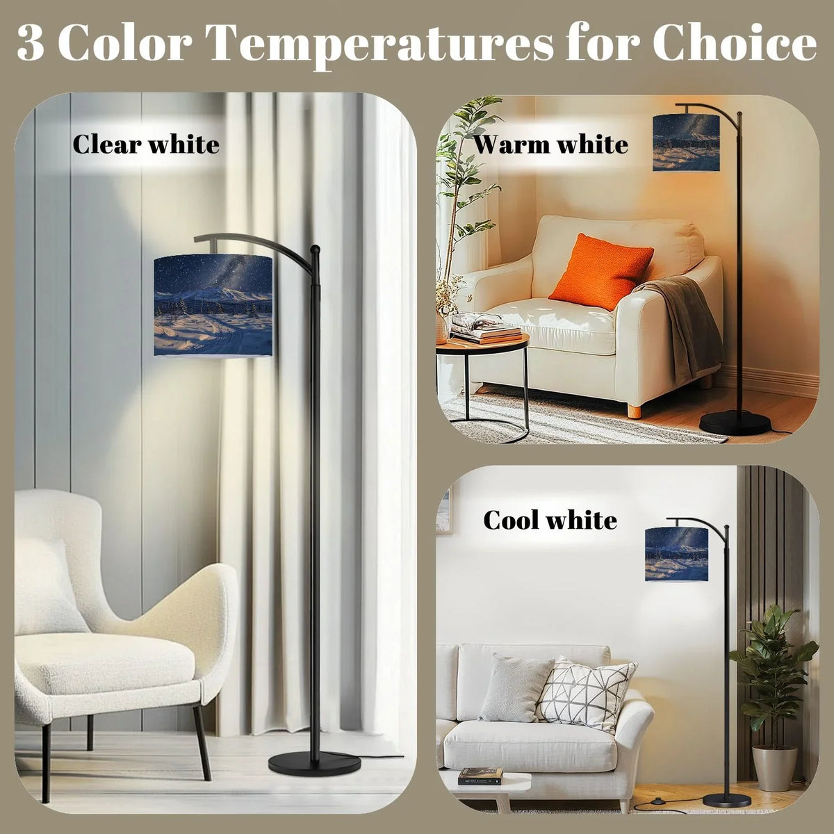 Arc Floor Lamp, 3 Color Temperatures Modern Floor Lamps Fall Autumn Maple Tree Forest Adjustable Tall Standing Reading Lamp with Linen Texture Shade - image 30