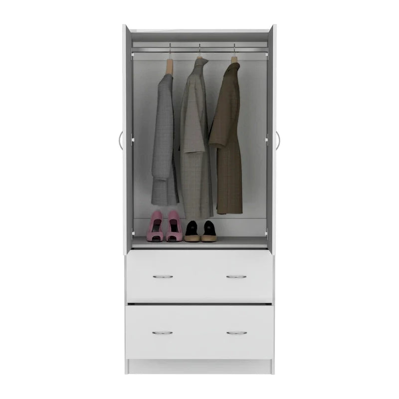 30.9-Inch Contemporary Double-Door Armoire with Two Drawers and Hanging Rod for Bedroom Storage - image 9
