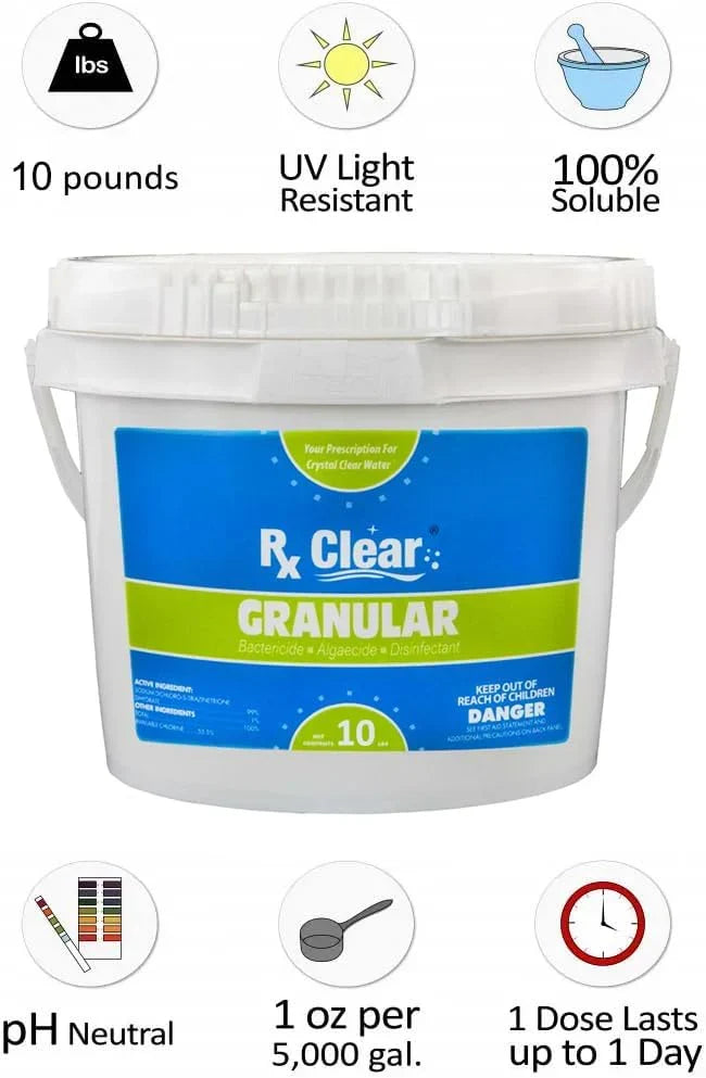 Clear Stabilized Granular Chlorine | One 50-Pound Bucket | Use As Bactericide, Algaecide, and Disinfectant in Swimming Pools 
