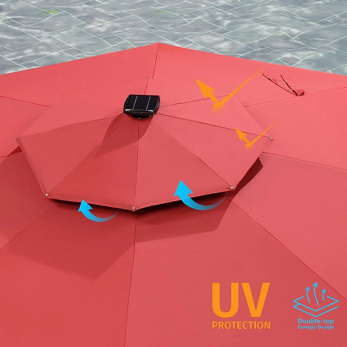 12ft Solar LED Patio Umbrella Outdoor Round Umbrella Large Cantilever Umbrella with LED Lights Windproof Bias Umbrella Heavy 