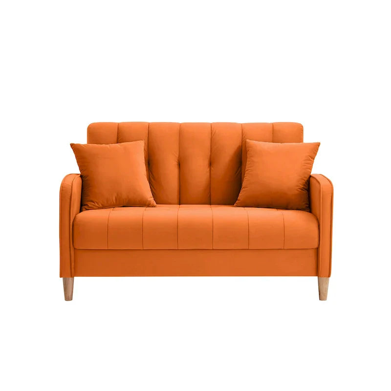Contemporary Velvet Tufted Loveseat for Small Living Spaces - Beige Upholstered Sofa - image 27