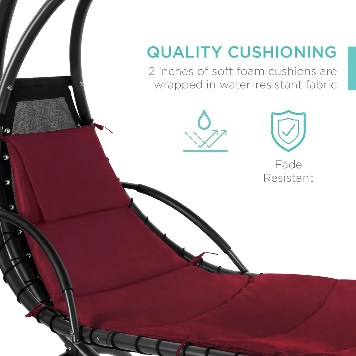 Best Choice Products Outdoor Hanging Curved Steel Chaise Lounge Chair Swing w/Built-in Pillow and Removable Canopy - Charcoal