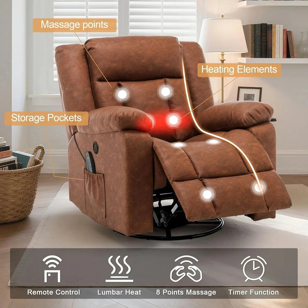 Rocker Recliner, Glider Recliner Chairs for Adults, 360° Swivel Rocking Chair with Massage and Heating, Nursery Chair with Storage and USB Charging for Living Room, Bedroom, Nursery - image 42