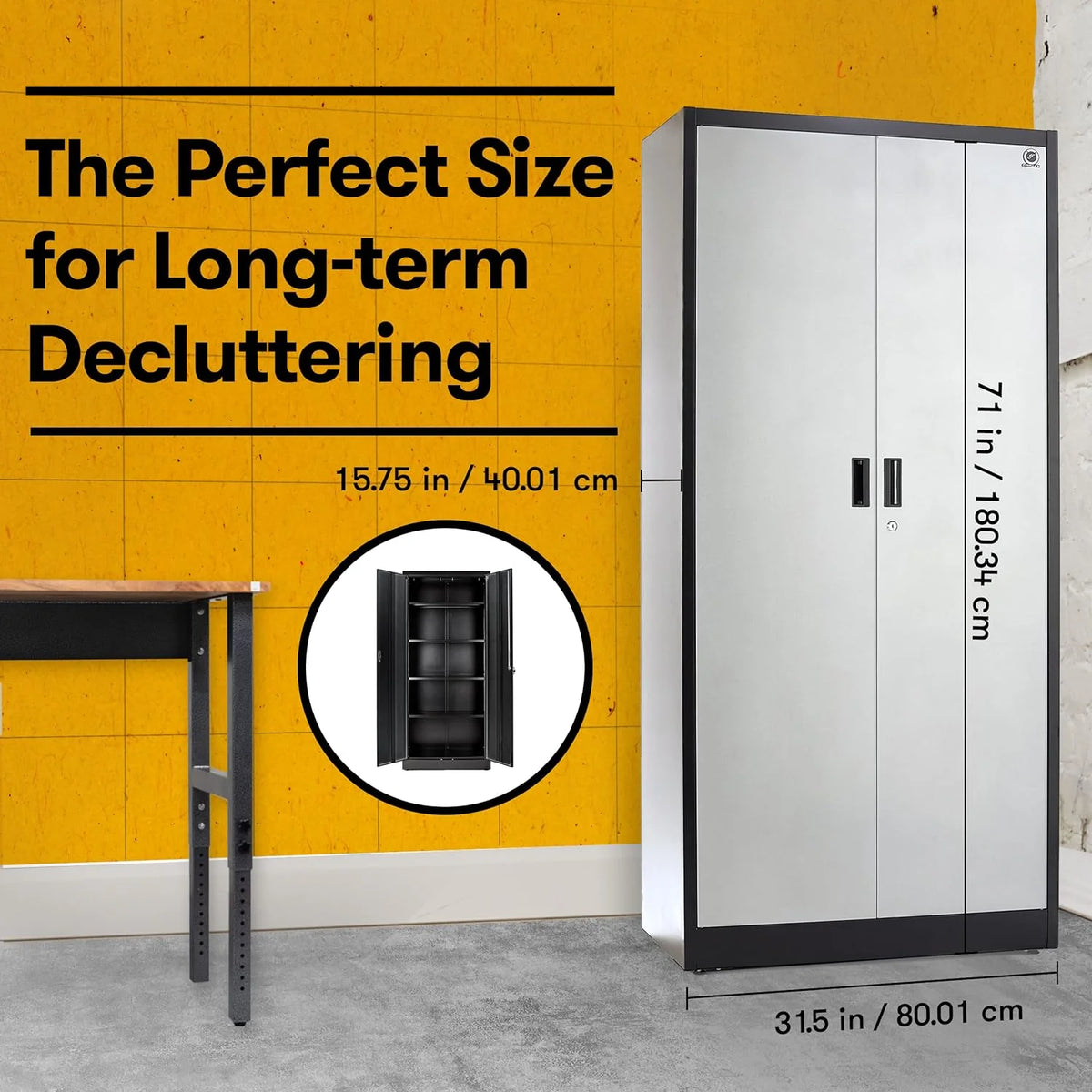 Heavy Duty Metal Garage Locker - 71 "tall large steel multipurpose locker with adjustable shelves and door locks - black and silver - image 7