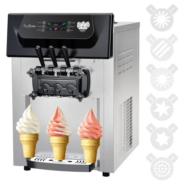 2200W Commercial Ice Cream Machine, 3 Flavor Soft Serve Ice Cream Machine, 5.3-7.4 Gal/Hr, with LCD Touch Screen, Automatic C