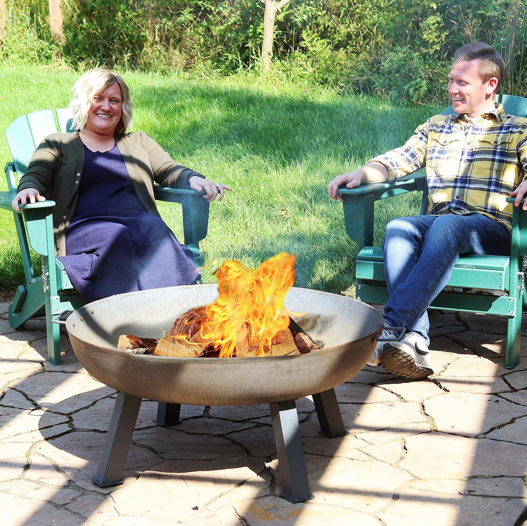 34-Inch Rustic Cast Iron Outdoor Raised Fire Pit Bowl with Handles - Oxidized Finish - image 19