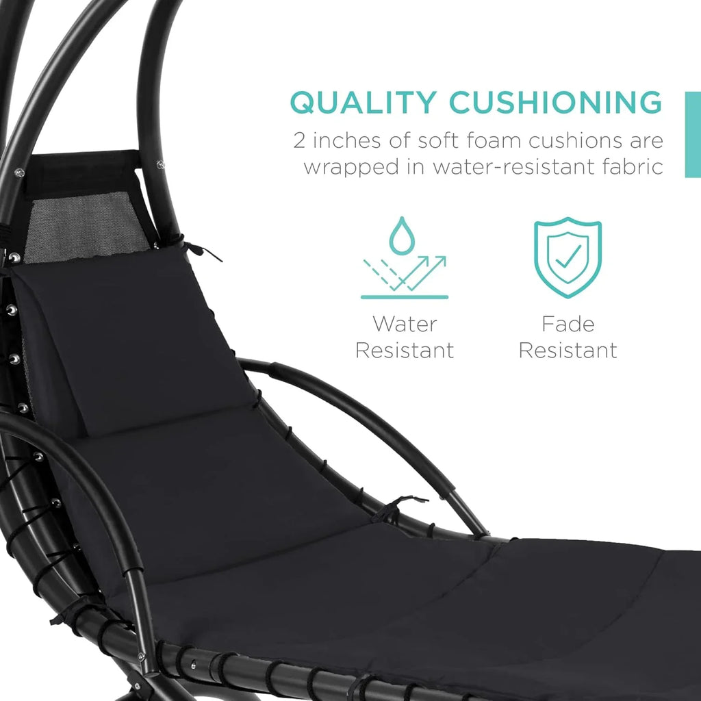 Best Choice Products Outdoor Hanging Curved Steel Chaise Lounge Chair Swing w/Built-in Pillow and Removable Canopy - Charcoal