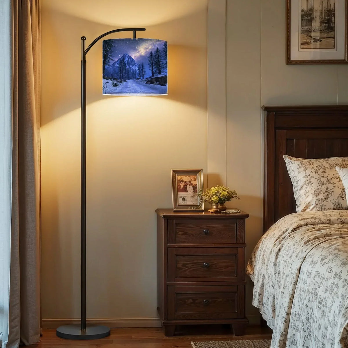 Arc Floor Lamp, 3 Color Temperatures Modern Floor Lamps Fall Autumn Maple Tree Forest Adjustable Tall Standing Reading Lamp with Linen Texture Shade - image 37