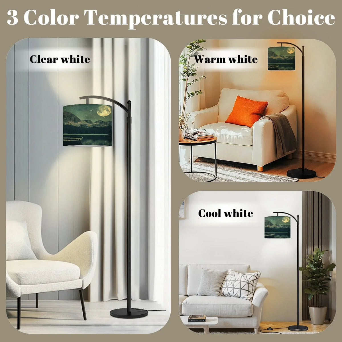 Arc Floor Lamp, 3 Color Temperatures Modern Floor Lamps Fall Autumn Maple Tree Forest Adjustable Tall Standing Reading Lamp with Linen Texture Shade - image 22