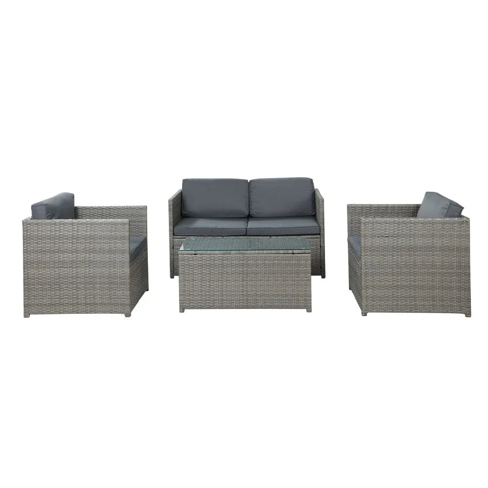 Gardeon 4-Piece Outdoor Sofa Set Wicker Couch Lounge Setting Grey - image 3