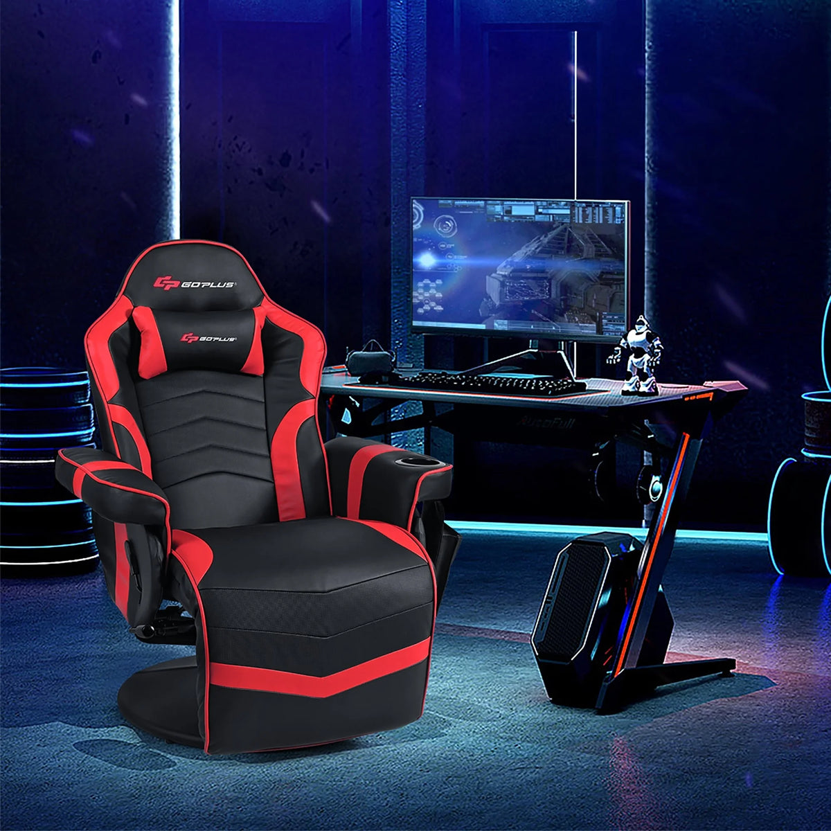 Massage Gaming Chair Racing Style Gaming Recliner Blue - image 9