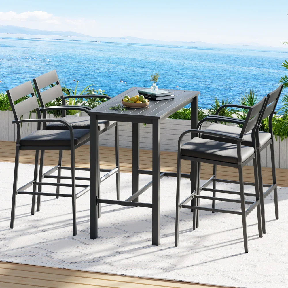 Gardeon Outdoor Bar Set 5-Piece Patio Dining Chairs Aluminium Table Stools - image 7
