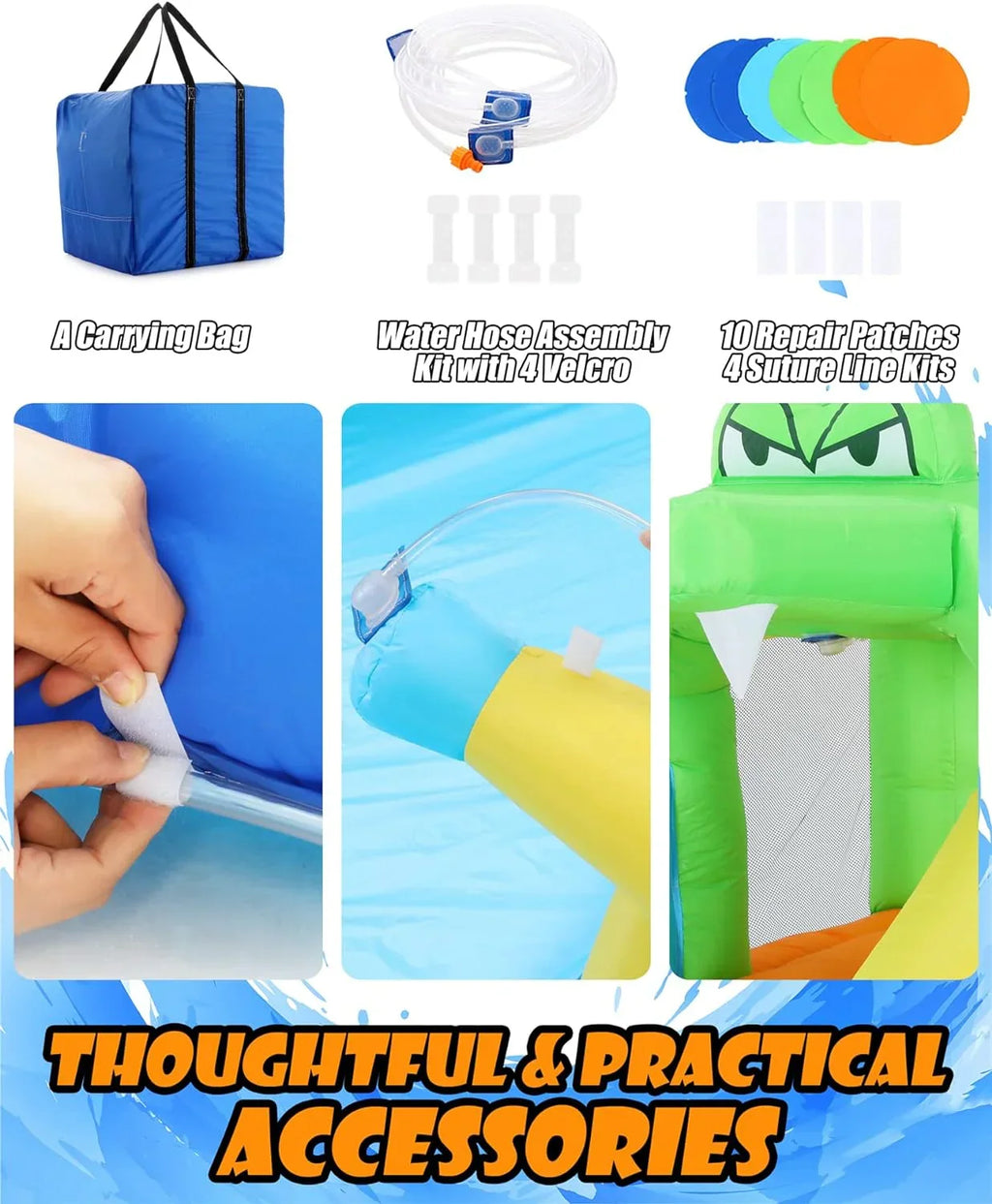 Inflatable Water Slides for Kids 8-in-1 Bounce House Water Park with 450W Blower Climbing Wall, Splash Pool, 2 Water Cannons,