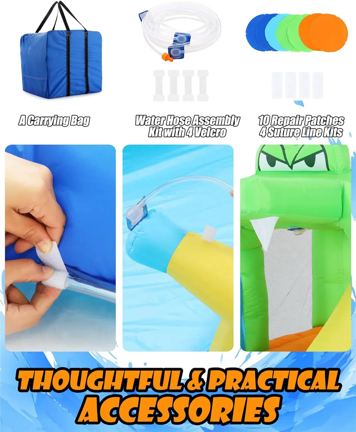 Inflatable Water Slides for Kids 8-in-1 Bounce House Water Park with 450W Blower Climbing Wall, Splash Pool, 2 Water Cannons,