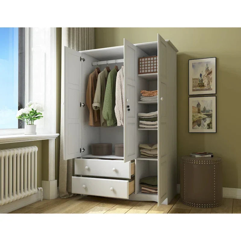 3-Door Wardrobe Armoire - White/Mocha/Java - Solid Wood - image 3