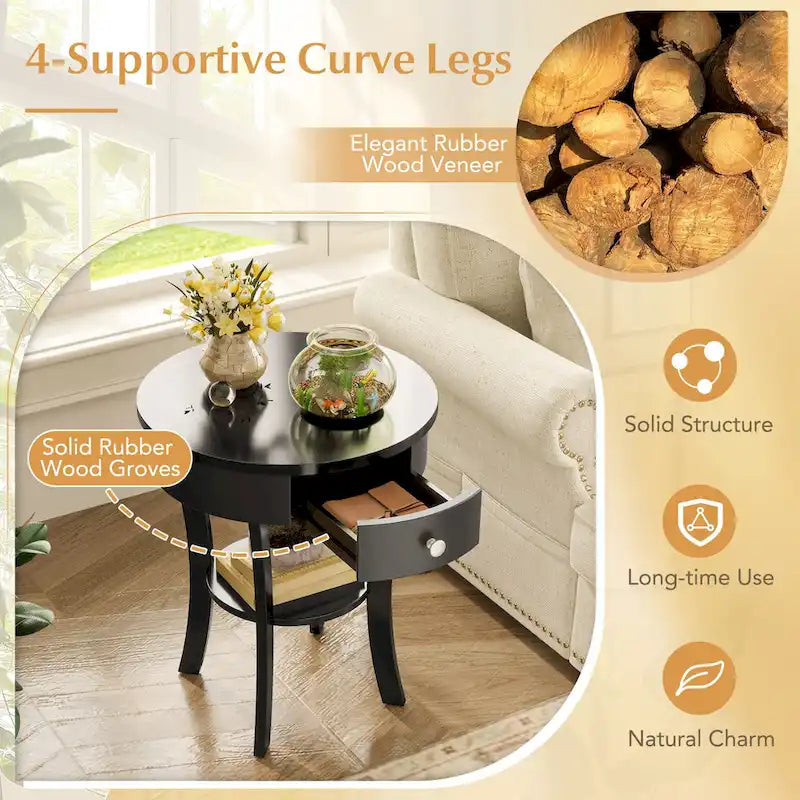Costway Round 2-Tier Side Table - Versatile Nightstand for Bedroom and Living Room - image 19