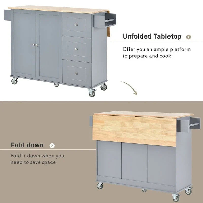 Mobile Kitchen Island on Wheels with Drop Leaf and Solid Wood Top - image 34