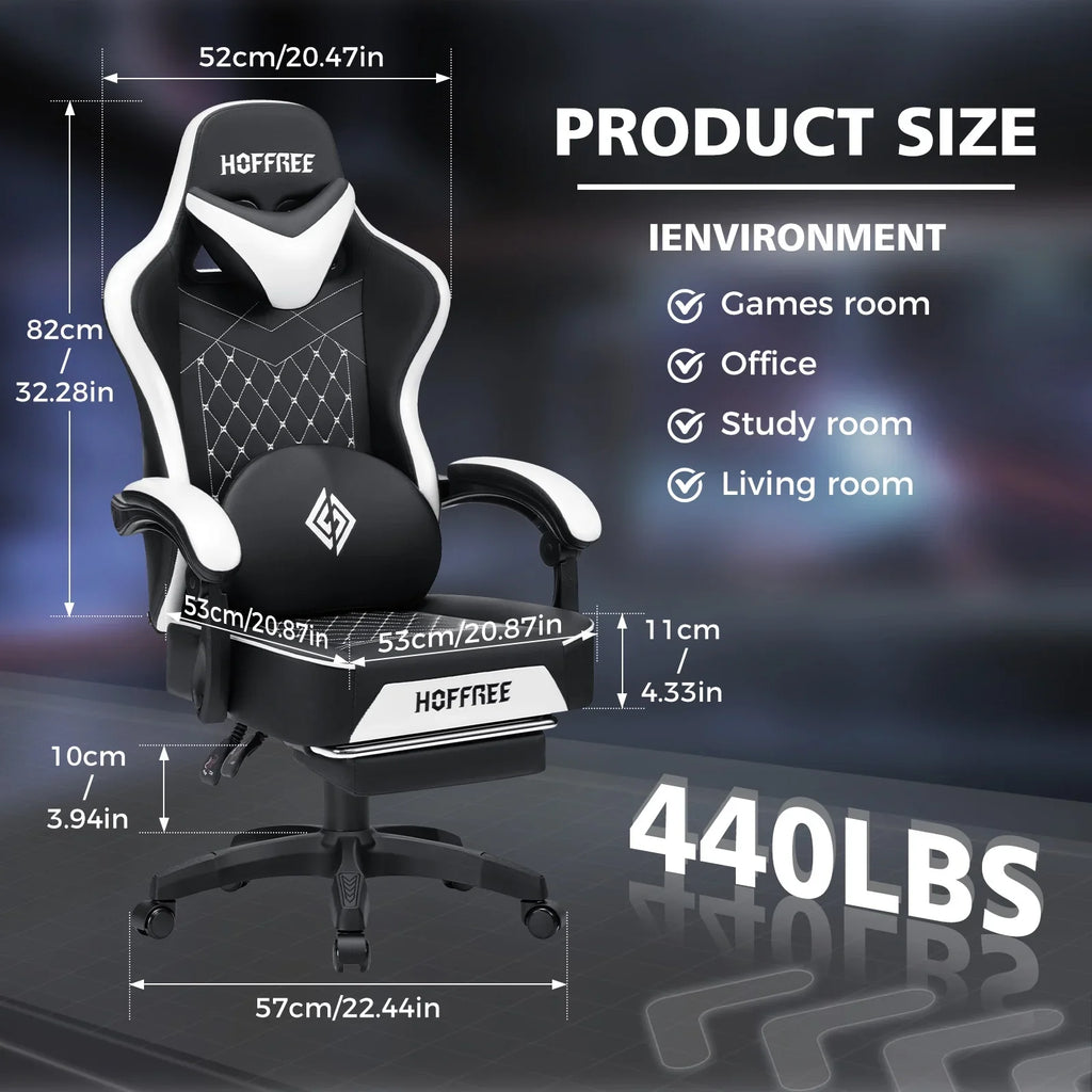 Hoffree Gaming Chair with Massage and Footrest Big and Tall Gamer Chair with Headrest and Lumbar Support PU Computer Game Chair for Adults Office - image 54