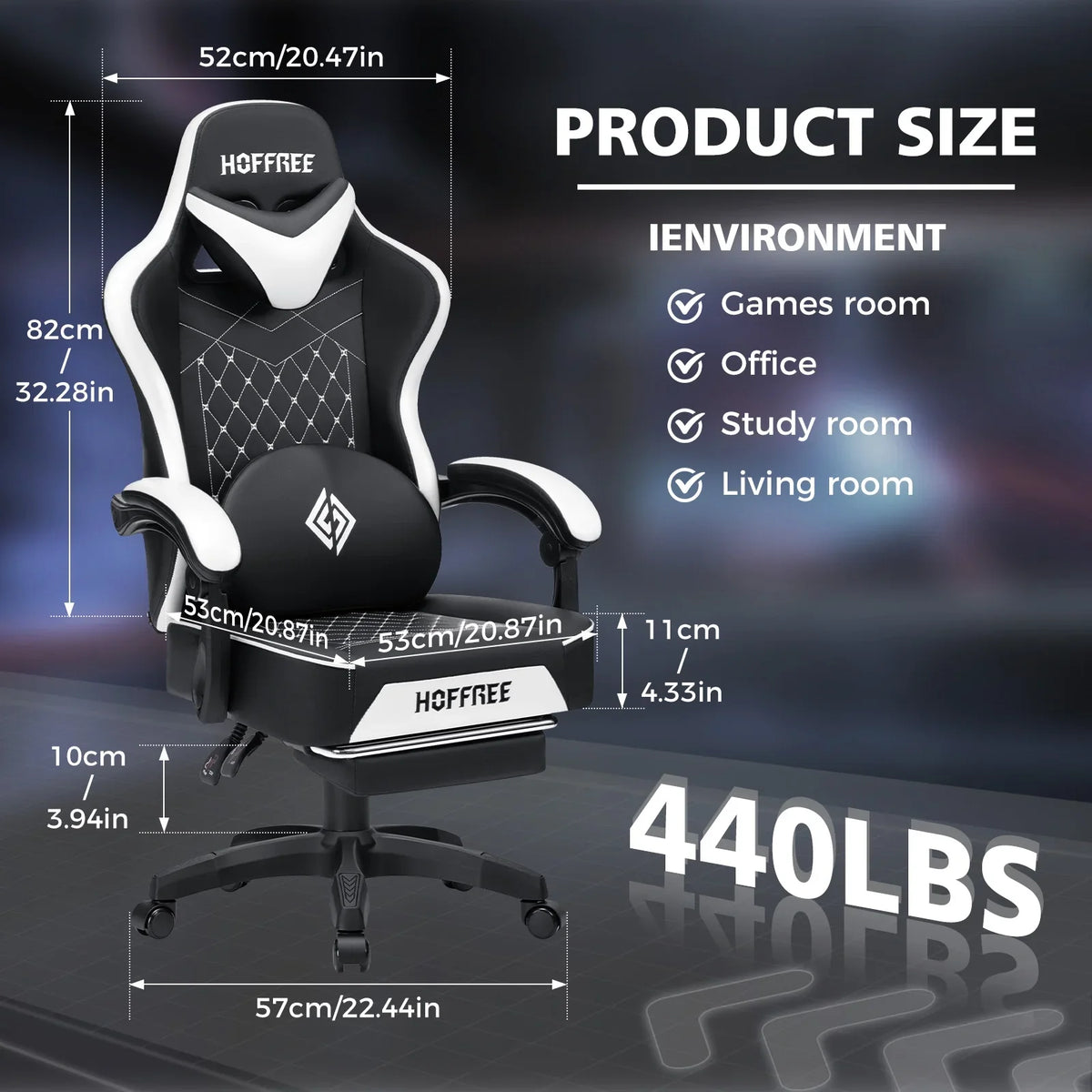 Hoffree Gaming Chair with Massage and Footrest Big and Tall Gamer Chair with Headrest and Lumbar Support PU Computer Game Chair for Adults Office - image 54