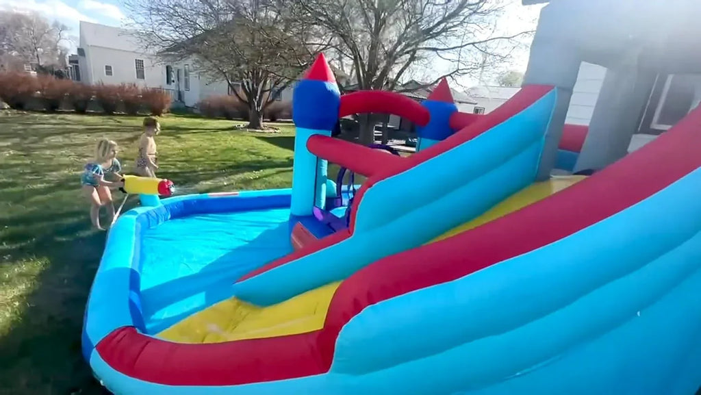 Inflatable Water Slides for Kids 8-in-1 Bounce House Water Park with 450W Blower Climbing Wall, Splash Pool, 2 Water Cannons,