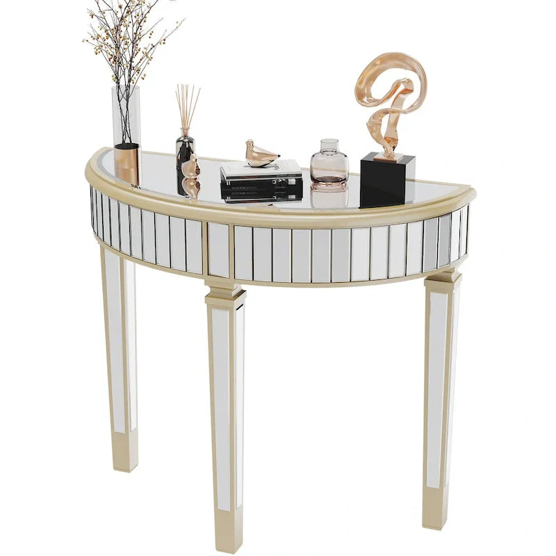 Silver Mirrored Half Moon Console Sofa Table - 35.4 x 31.6 Inches - image 7