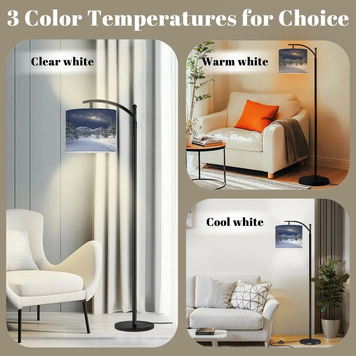 Arc Floor Lamp, 3 Color Temperatures Modern Floor Lamps Fall Autumn Maple Tree Forest Adjustable Tall Standing Reading Lamp with Linen Texture Shade - image 26