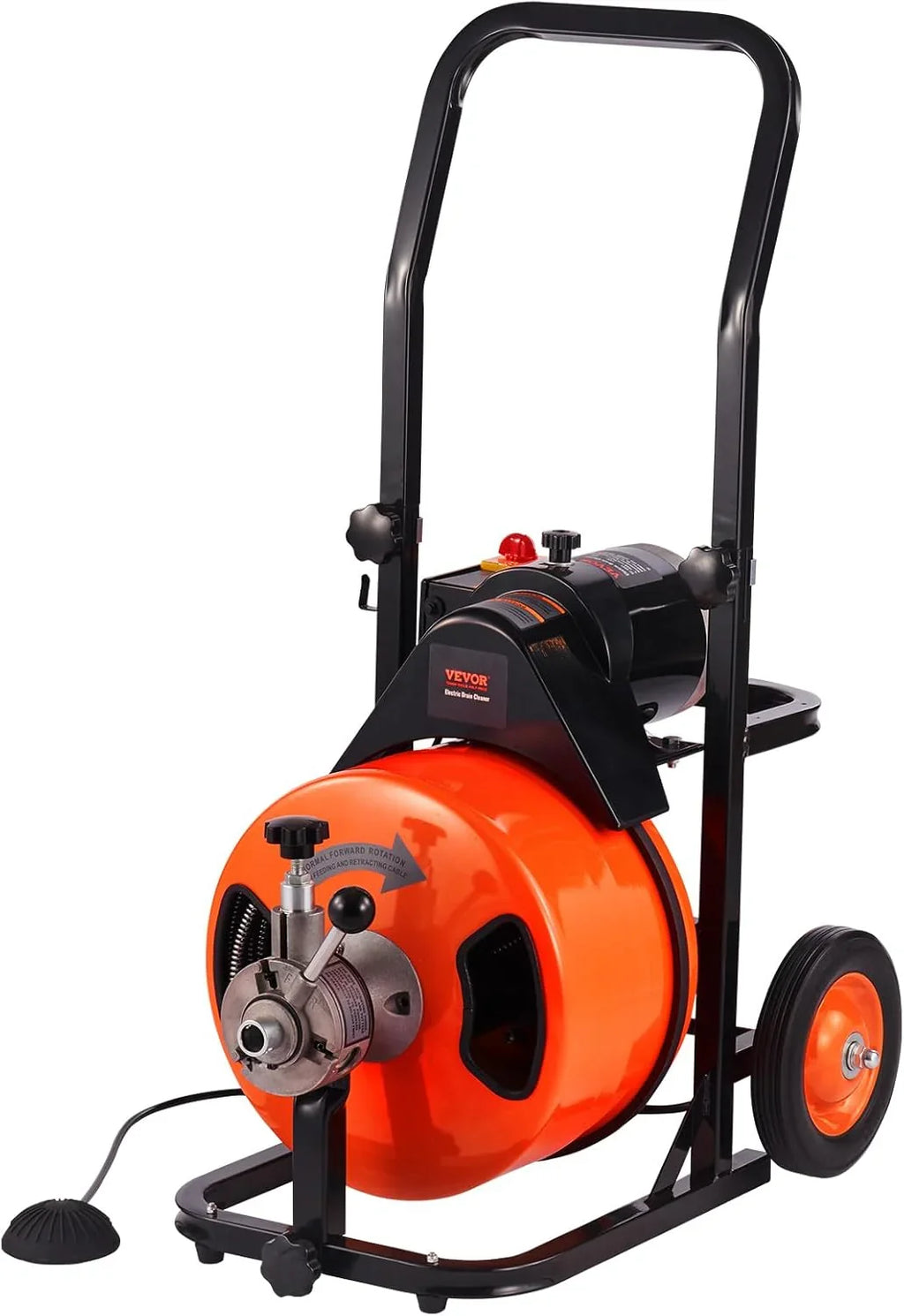 Drain Cleaner Machine 100FT x 1/2Inch, Auto Feed Sewer Snake Auger with 4 Cutter & Air-activated Foot Switch for 1" to 4" Pip