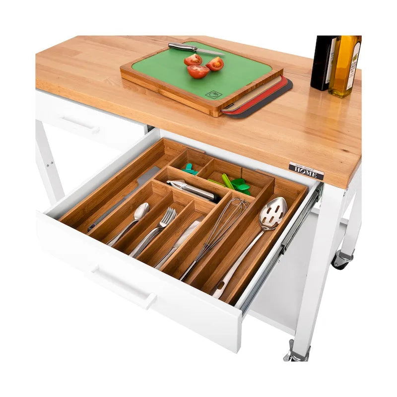 Seville Classics HOME Work Center Island Table with Solid Wood Top, 48 W x 24 D x 36 H, White - image 2